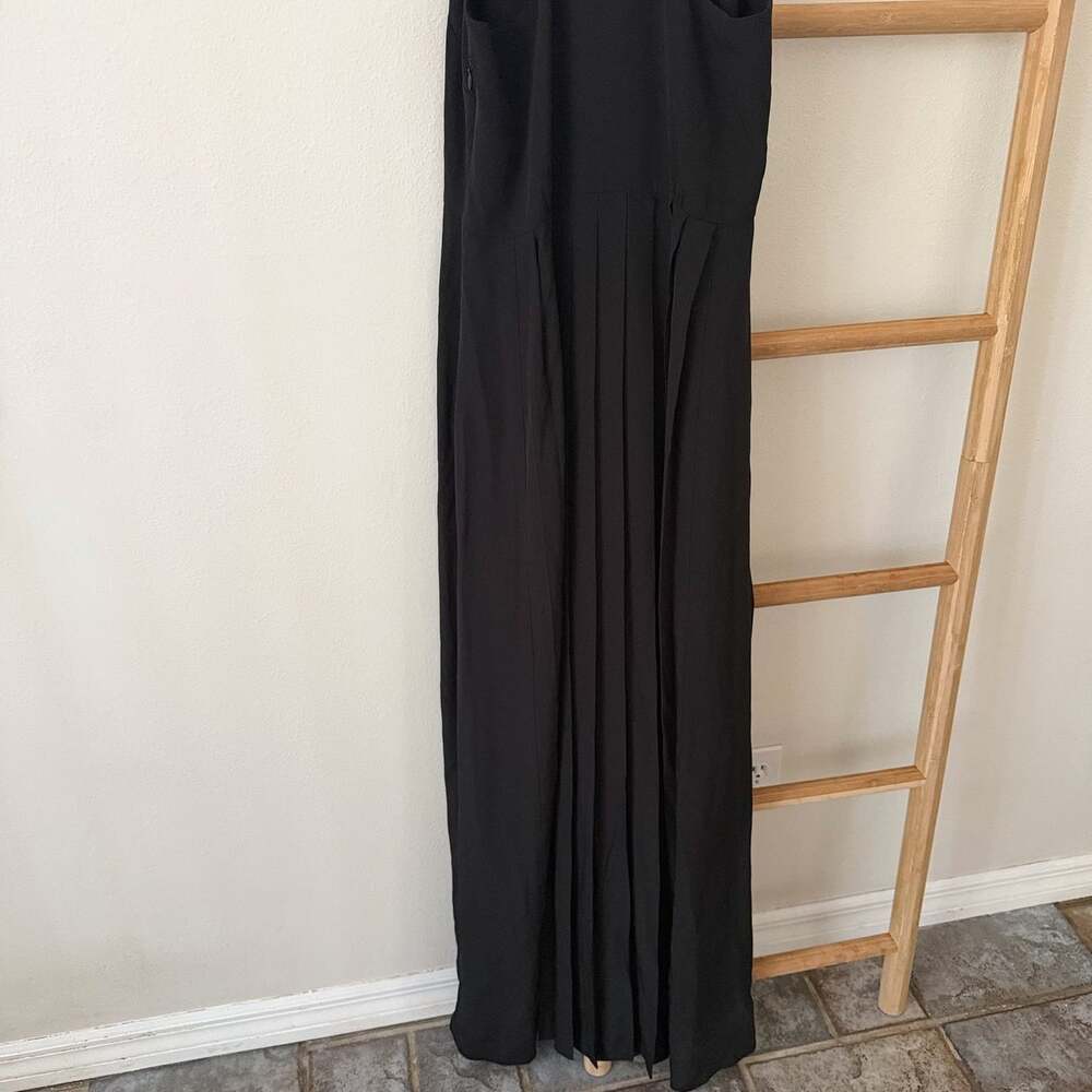 Tibi Pleated Maxi Dress Black Silk Spaghetti Strap Size 8 Evening Gown - Picture 11 of 12